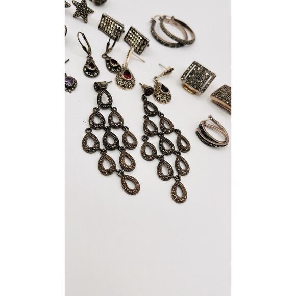 Lot Of Sterling Silver 925 Earrings For Craft Jewelry Making ASIS Marcasite Vntg - Picture 7 of 9